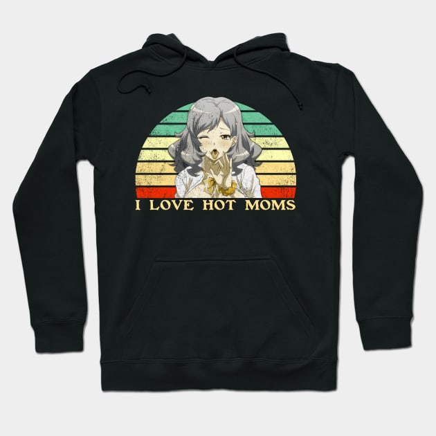 I Love Hot Moms - Funny Lesbian Anime - Retro Sunset Hoodie by clvndesign